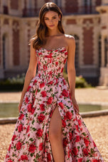 Sherri Hill Strapless Corset Floral Prom Dress 57723