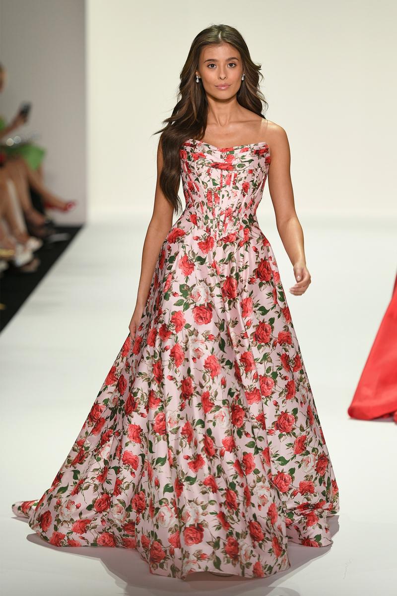 Sherri Hill Strapless Corset Floral Prom Dress 57723