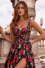 Sherri Hill Basque Waist Floral Print Prom Dress 57725