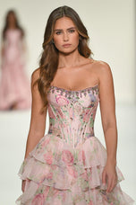 Sherri Hill Floral Print Corset Ruffle Prom Dress 57727