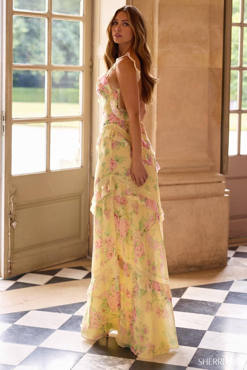Sherri Hill Floral Print Ruffle Prom Dress 57782