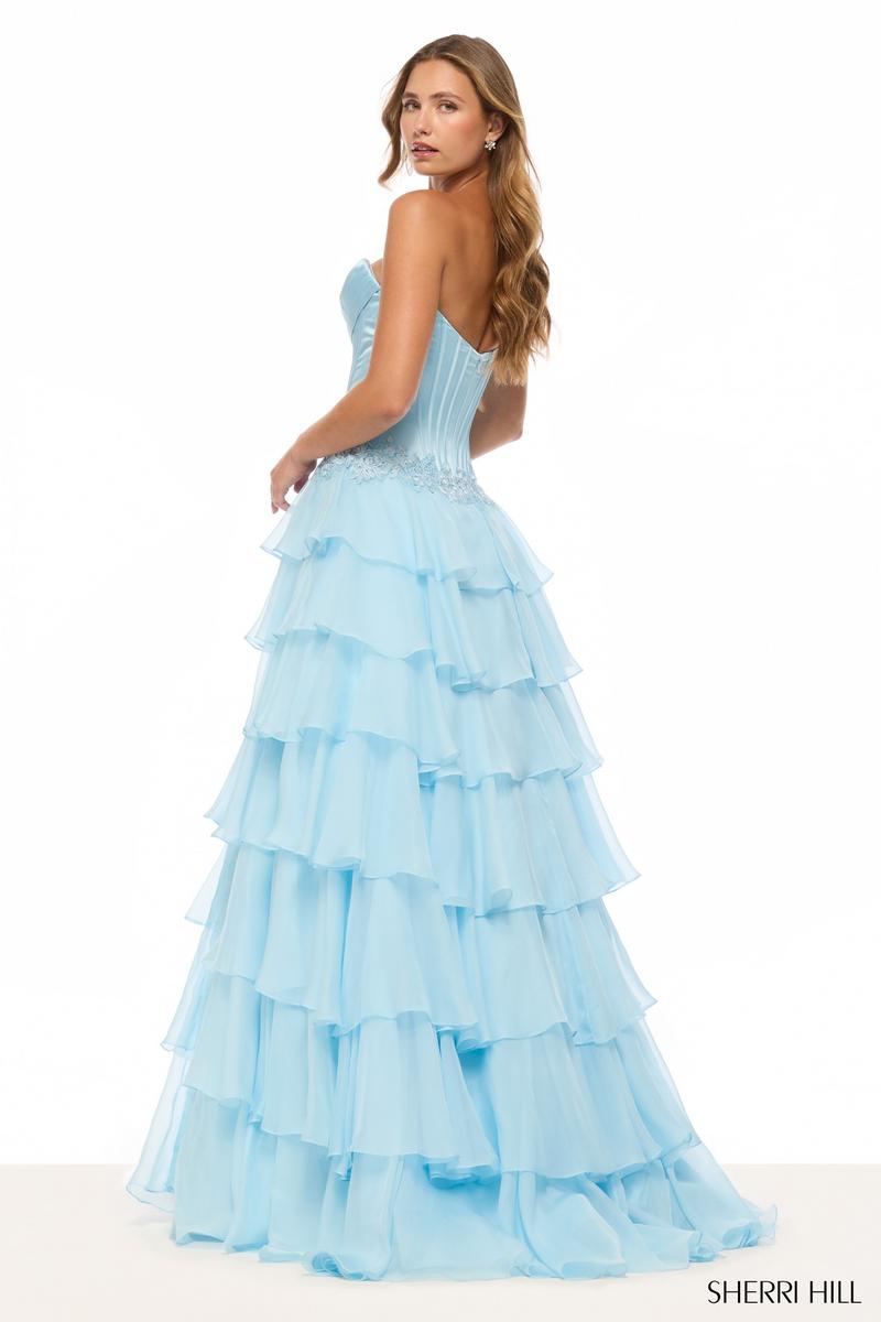 Sherri Hill Lace Detail Corset Ruffle Prom Dress 57868