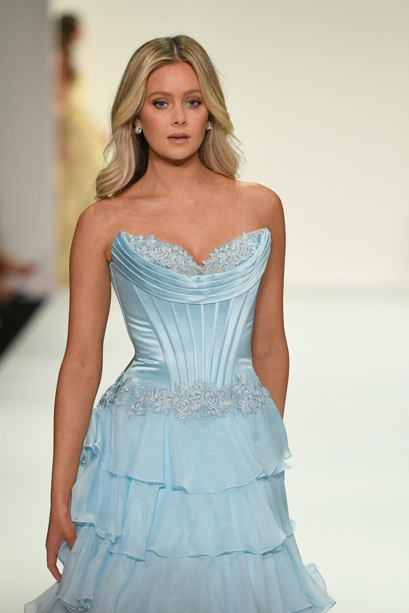 Sherri Hill Lace Detail Corset Ruffle Prom Dress 57868