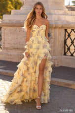 Sherri Hill Strapless Print Ruffle Prom Dress 57907