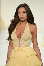 Sherri Hill Ruffle Lace Halter Prom Dress 57940