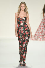 Sherri Hill Strapless Rose Print Satin Prom Dress 57962