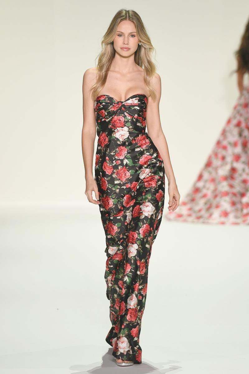 Sherri Hill Strapless Rose Print Satin Prom Dress 57962