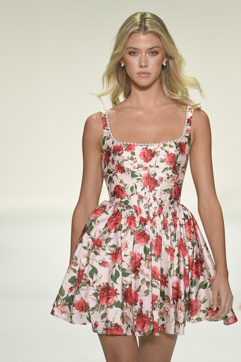 Sherri Hill Rose Print Corset Short Dress 57994