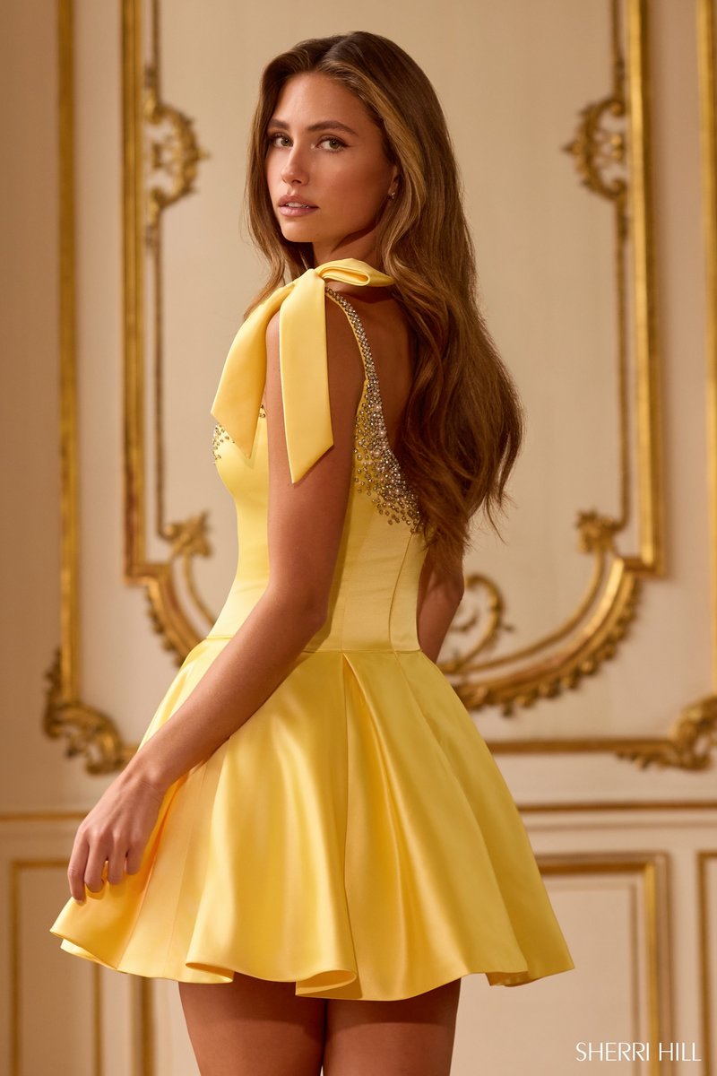 Sherri Hill Satin A-Line Homecoming Dress 58066