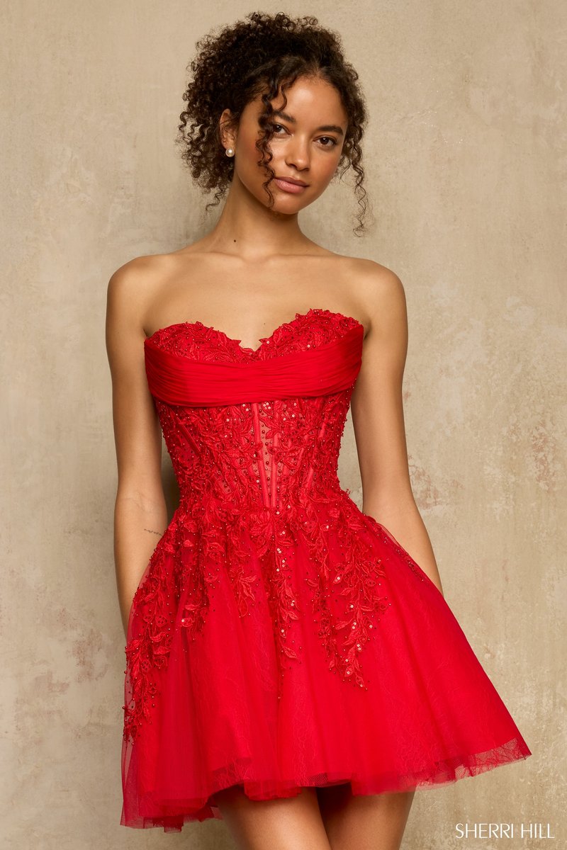 Sherri Hill Strapless Lace A-Line Homecoming Dress 58116