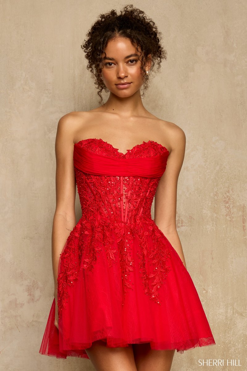 Sherri Hill Strapless Lace A-Line Homecoming Dress 58116