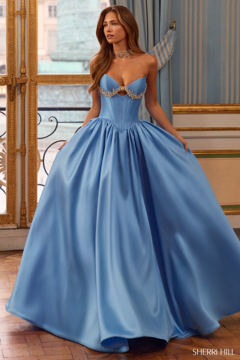 Sherri Hill Mikado Strapless Ballgown Long Dress 58161