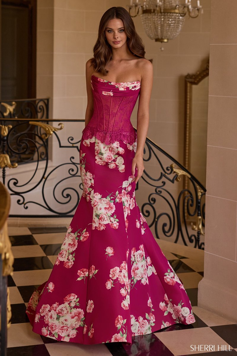 Sherri Hill Floral Fitted Long Dress 58180