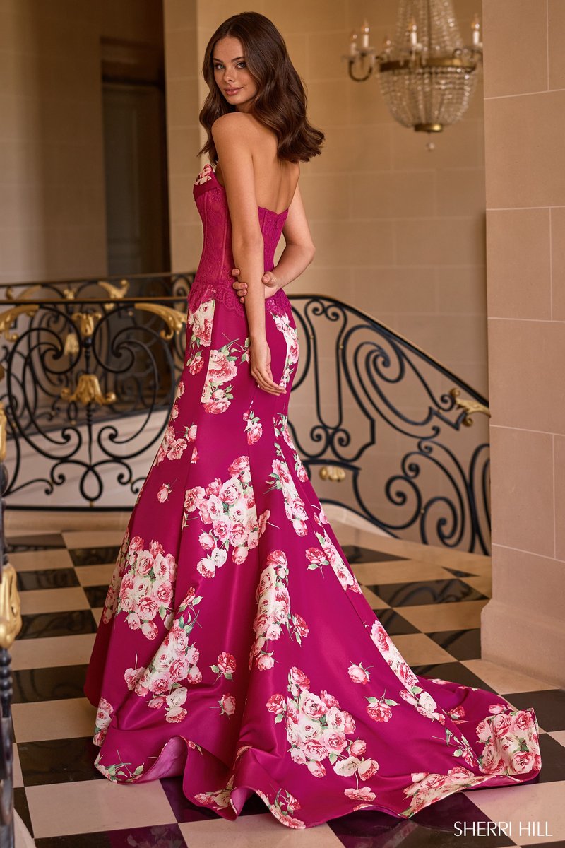 Sherri Hill Floral Fitted Long Dress 58180
