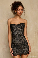 Sherri Hill Strapless Fitted Lace Cocktail Dress 58189
