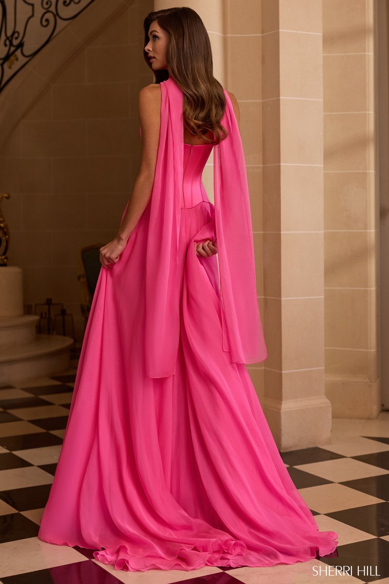 Sherri Hill Strapless Satin Corset Evening Gown 58195