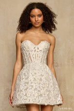 Sherri Hill Strapless Lace Corset Cocktail Dress 58206