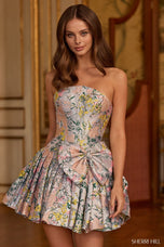 Sherri Hill Strapless Brocade HoCo Dress with Bow 58220