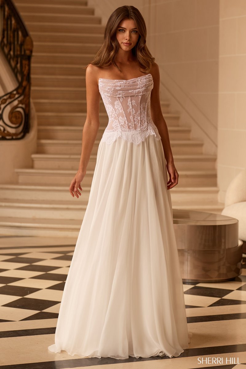 Sherri Hill Strapless Lace A-line Corset Gown 58248