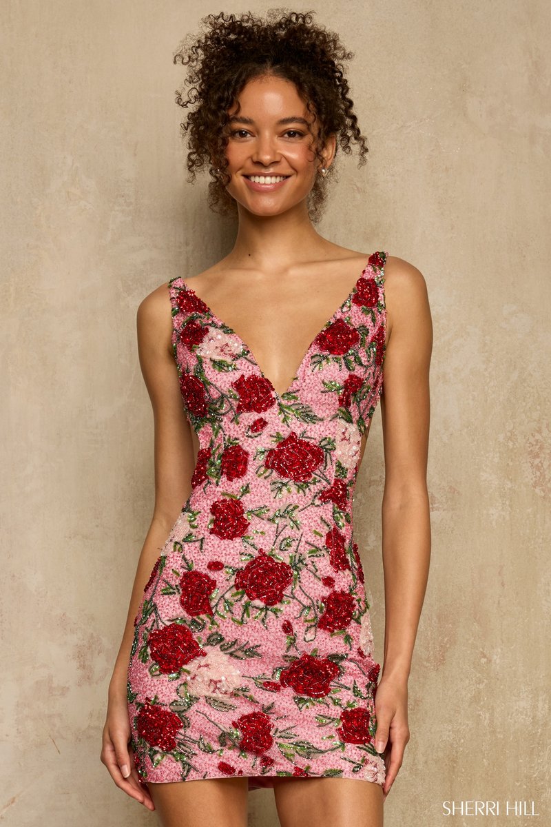 Sherri Hill Beaded Floral Open Back Homecoming Dress 58255