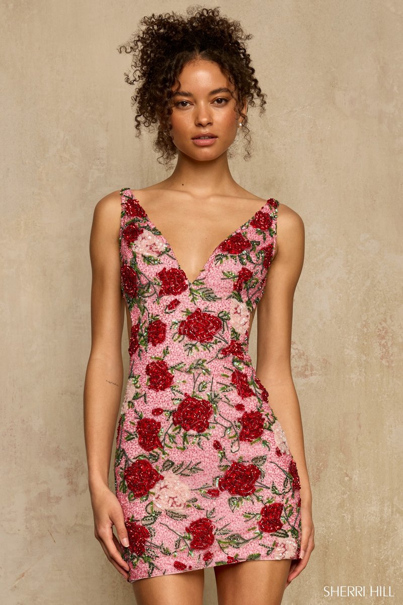 Sherri Hill Beaded Floral Open Back Homecoming Dress 58255