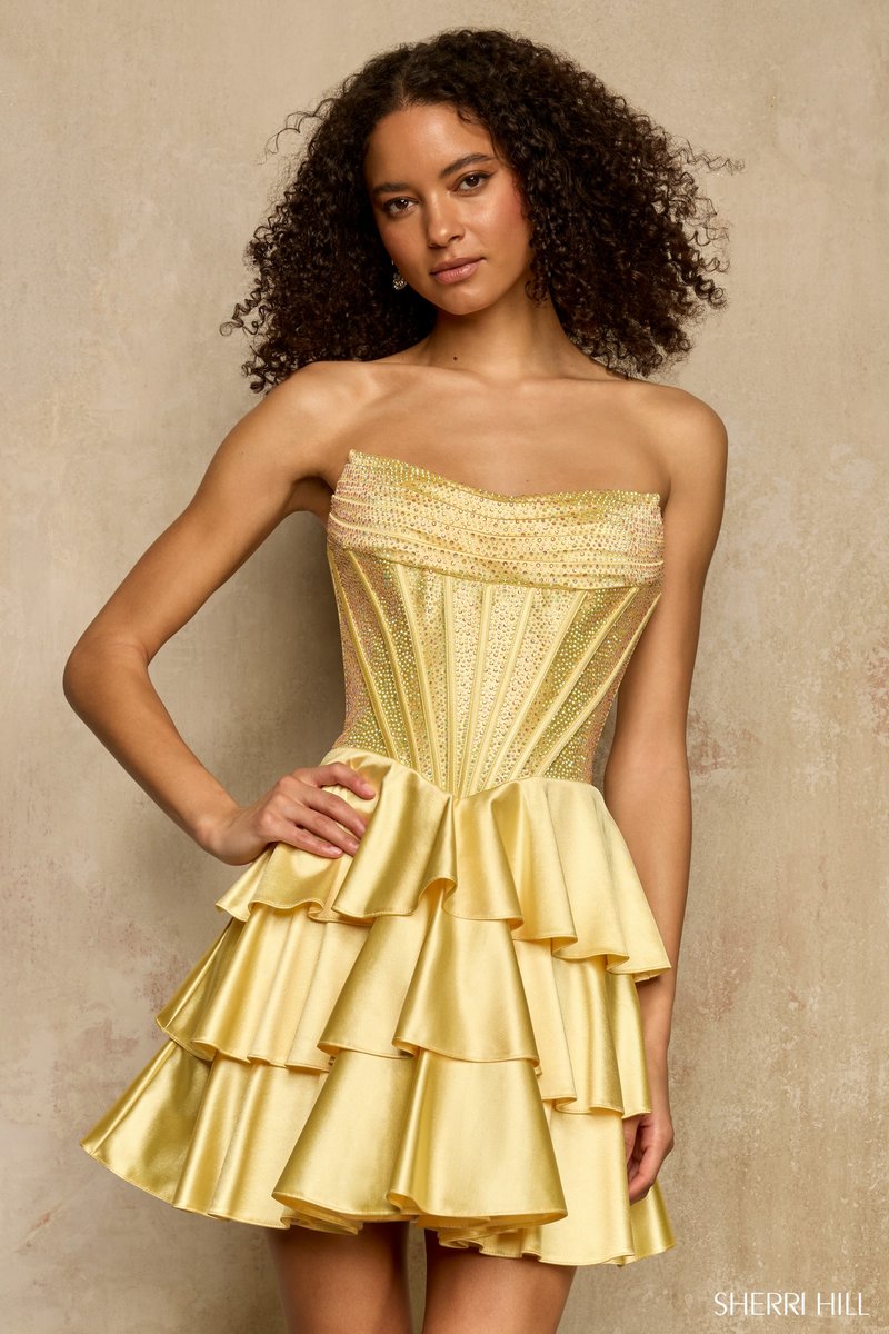 Sherri Hill Satin Ruffle Homecoming Dress 58266