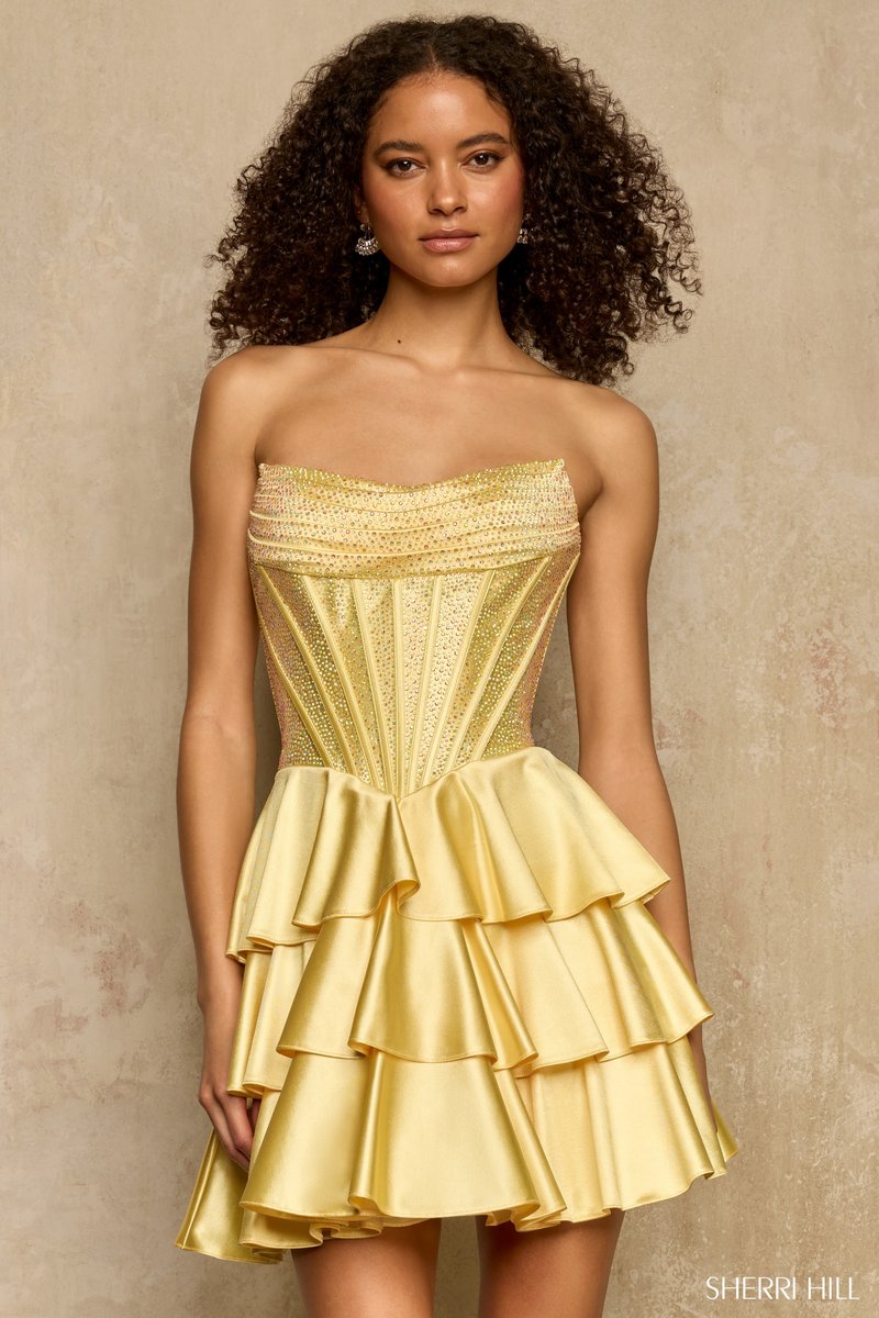 light yellow satin hoco dress Cute Yellow Satin A-line Scoop Homecoming Dresses, Short Party Dress, MH606