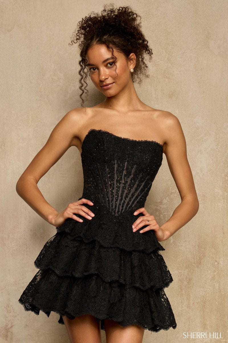 Sherri Hill Lace Corset Short Homecoming Dress 58274