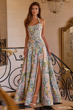 Sherri Hill Halter Corset Brocade Long HoCo Dress 58284