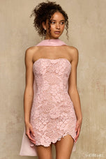 Sherri Hill Strapless Lace Mini W/ Scarf 58397