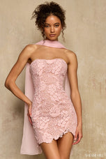 Sherri Hill Strapless Lace Mini W/ Scarf 58397