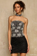 Sherri Hill Strapless Beaded Floral w/ Choker Dress 58425