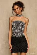 Sherri Hill Strapless Beaded Floral w/ Choker Dress 58425