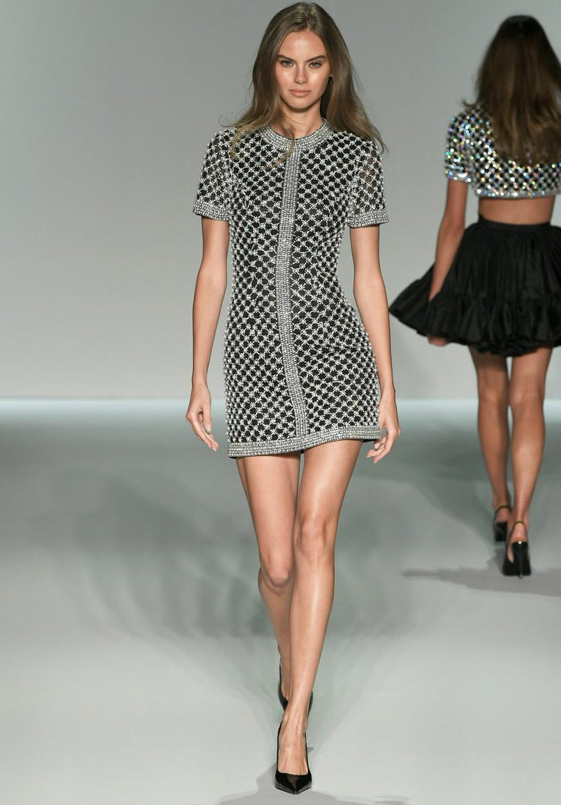 Sherri Hill Fully Beaded High Neck Cap Sleeve Cocktail Dress