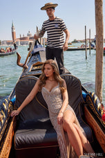 Sherri Hill Draped Pearl Open Back Beaded Prom Dress 67126