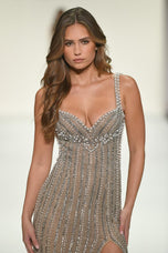 Sherri Hill Draped Pearl Open Back Beaded Prom Dress 67126