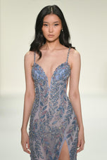 Sherri Hill Plunging Beaded Long Evening Dress 67163