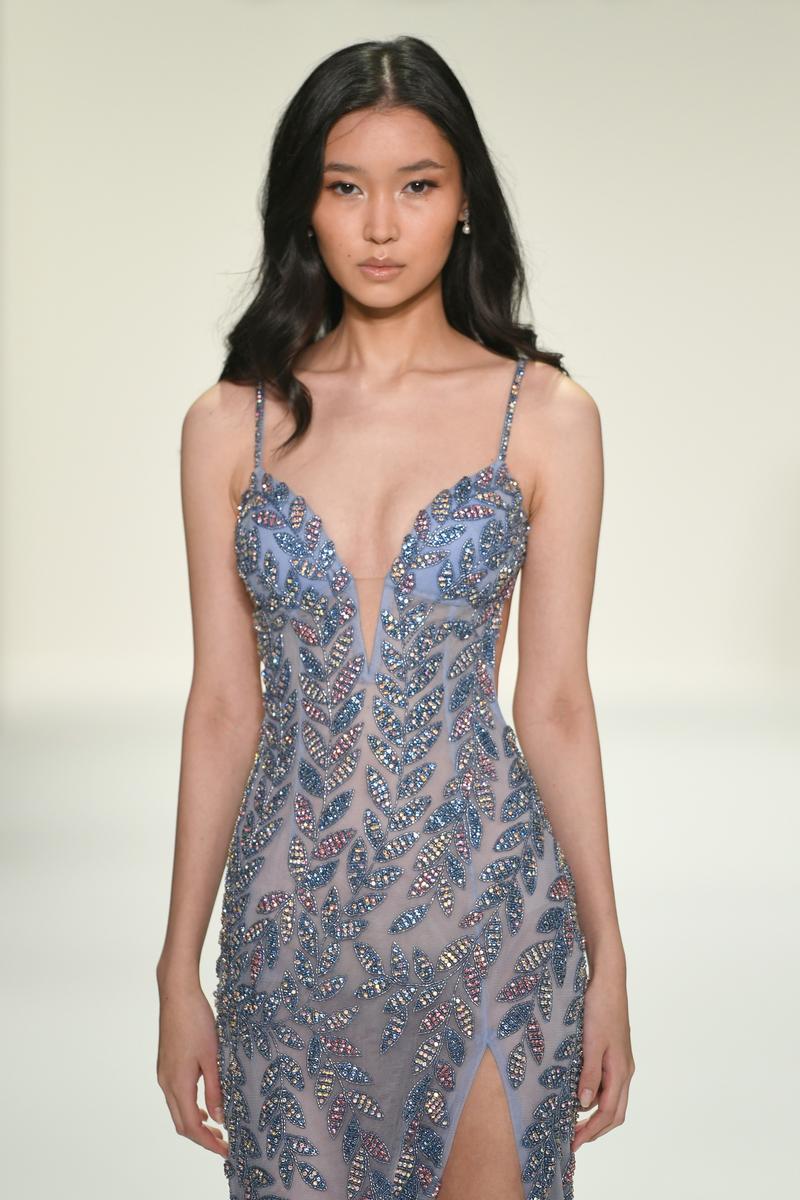 Sherri Hill Plunging Beaded Long Evening Dress 67163