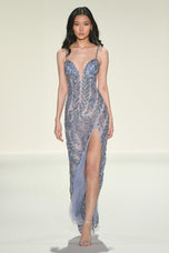 Sherri Hill Plunging Beaded Long Evening Dress 67163