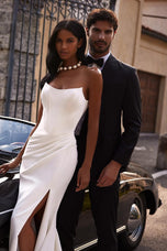 Sherri Hill Off the Shoulder Corset Bridal Gown with Slit 81129