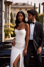 Sherri Hill Off the Shoulder Corset Bridal Gown with Slit 81129