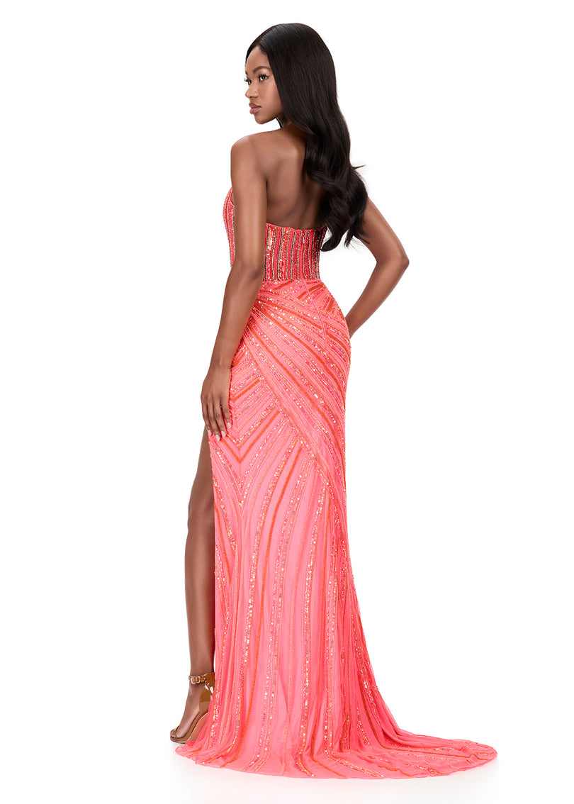 ASHLEYlauren Drop Waist Strapless Sequin Prom Dress 12150