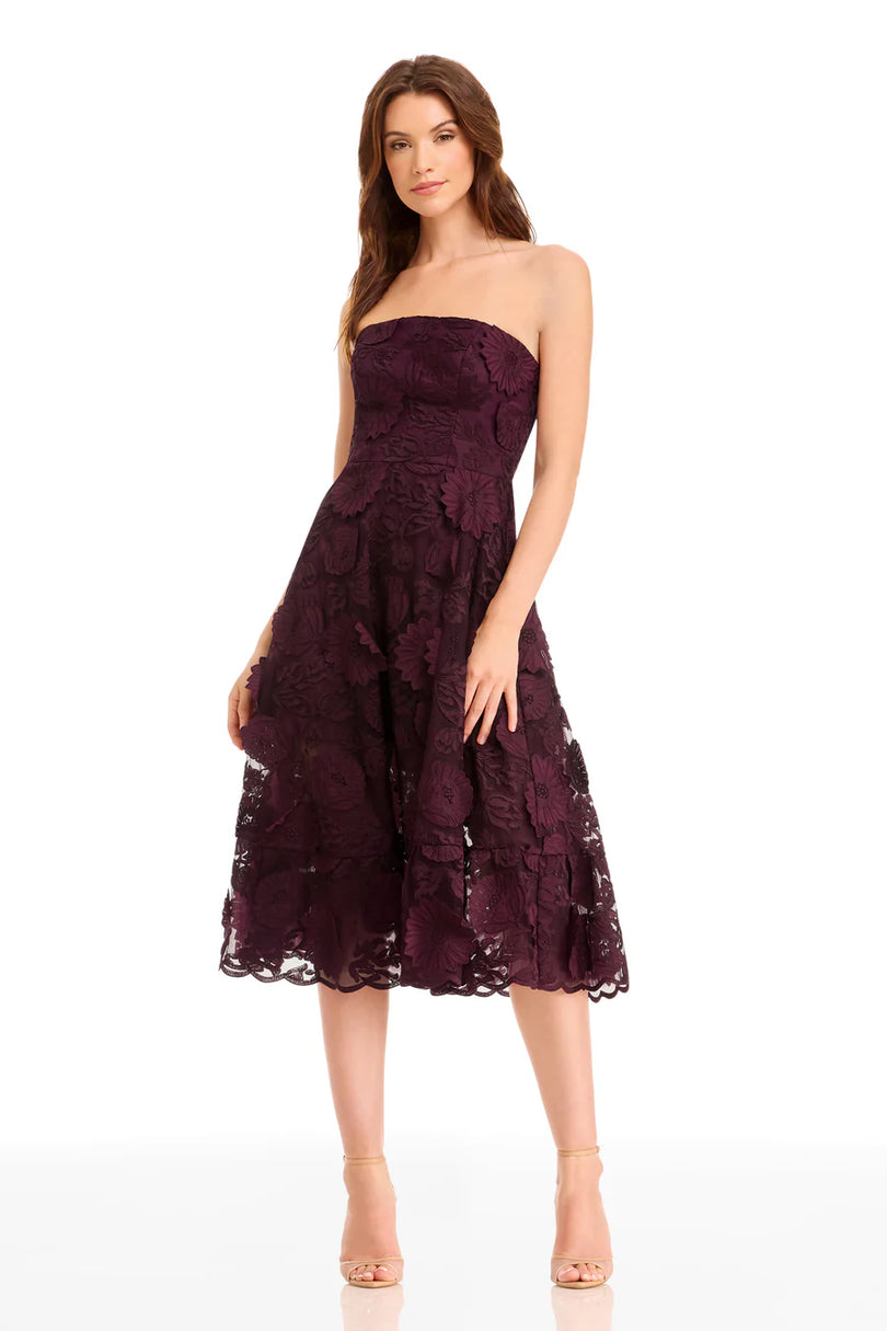 Dress the Population "Kailyn" Strapless Lace Midi Dress DDR366