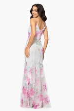 Betsy & Adam "Eve" Printed Floral Sequin Dress A27020