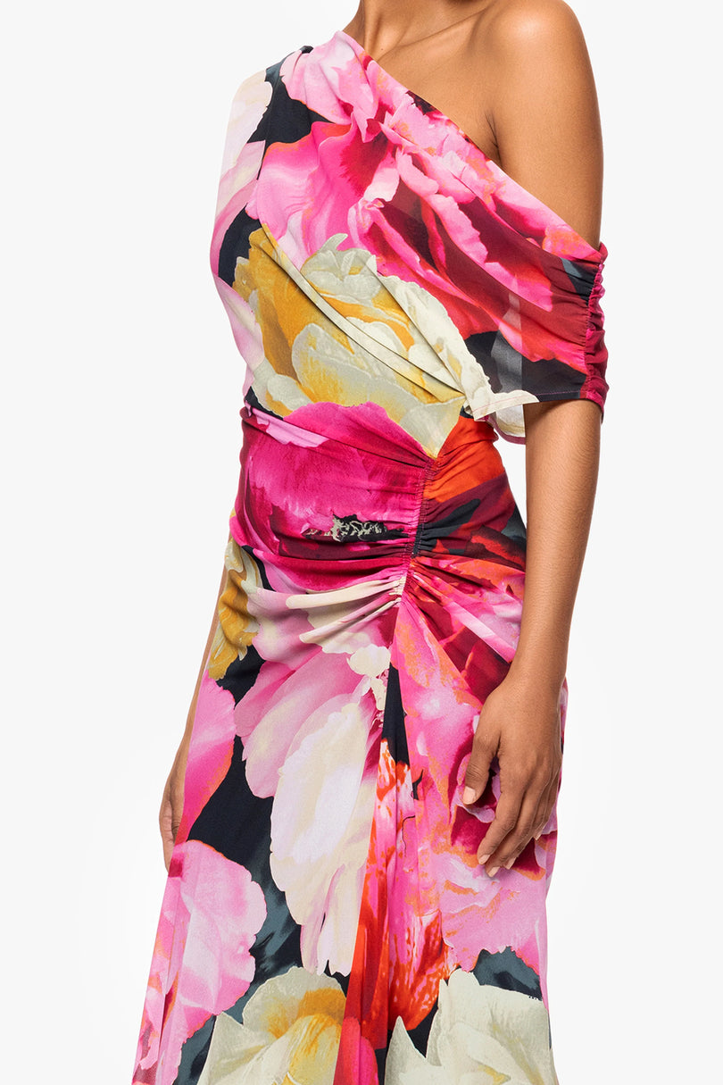 Betsy and Adam "Dawn" Floral Print Chiffon Drop Shoulder Dress A27011