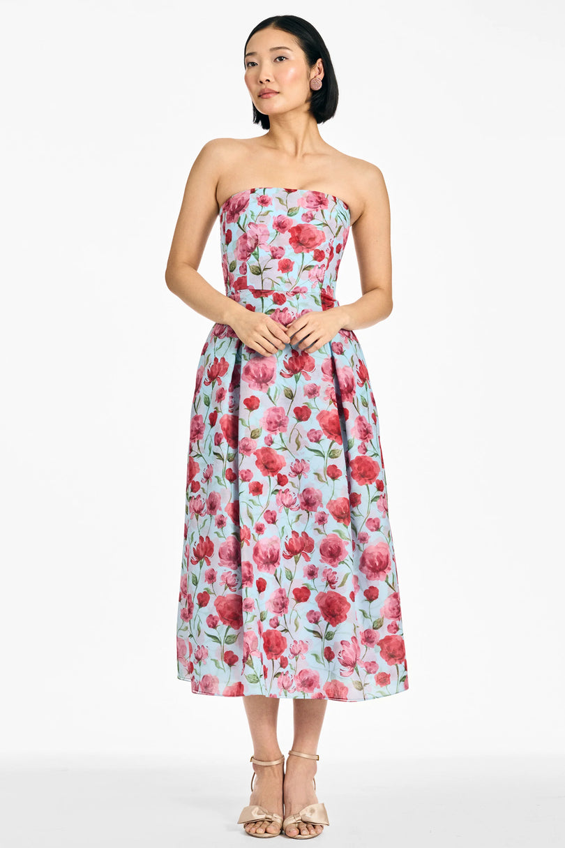 Sachin & Babi Strapless "Shay" Tea Length Floral Print Dress