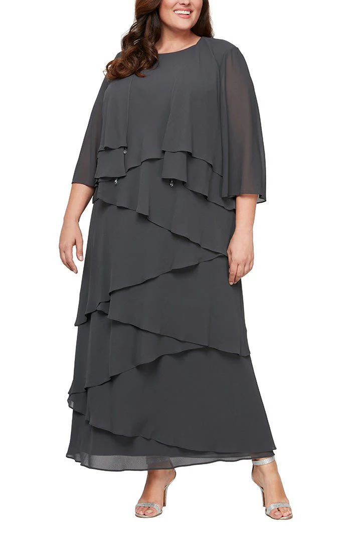 Alex Evenings Chiffon Tiered Tank Jacket Dress 8492001 Terry Costa