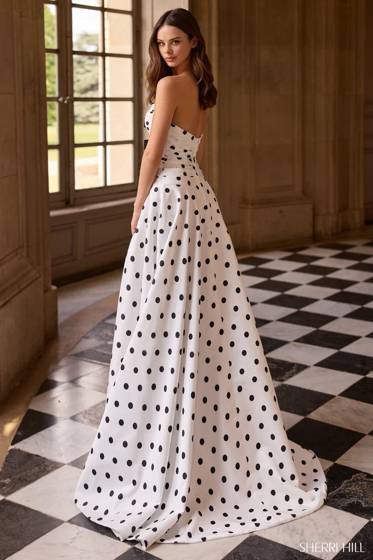 Sherri Hill Cut Out Polka Dot Prom Dress 57764 Ivory/Black / 12 Sherri Hill Cut Out Polka Dot Prom Dress 57764 Ivory/Black / 12