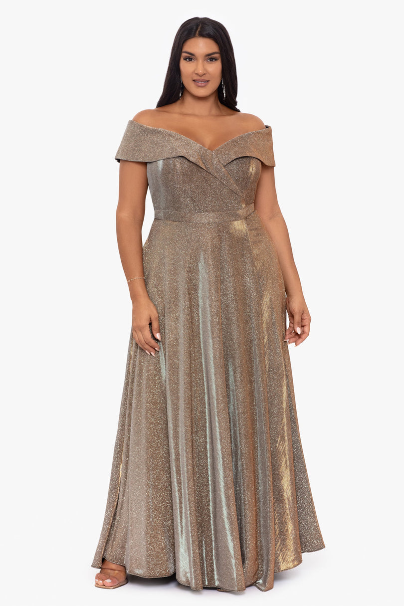 Xscape Evenings Estelle Off the Shoulder Glitter Dress 5220X