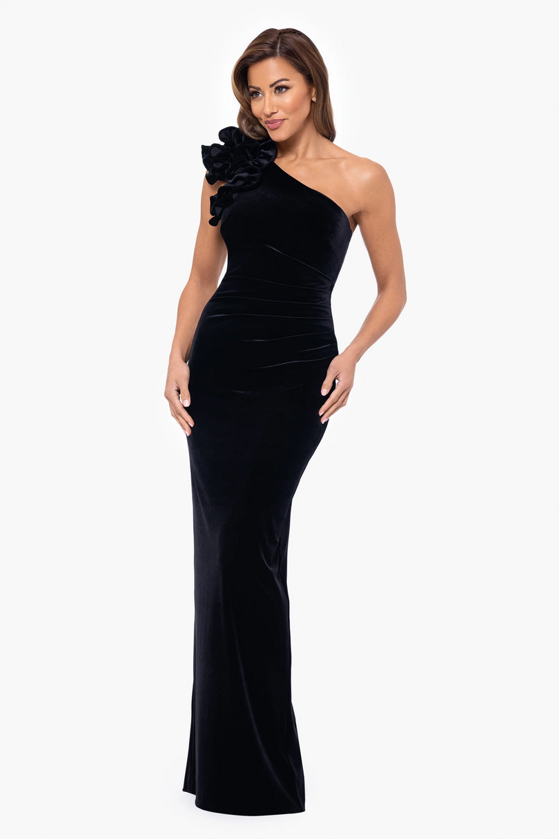 Xscape Evening Connie One Shoulder Velvet Evening Gown 6547X